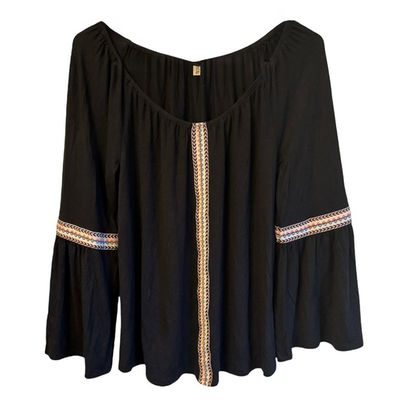 Lily White Black Embroidered Boho Peasant Top | On/Off Shoulder Blouse Medium - Picture 1 of 5